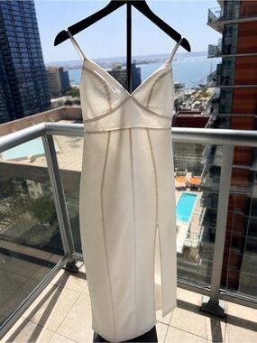White Structured Midi Dress with Slit – Worn Once